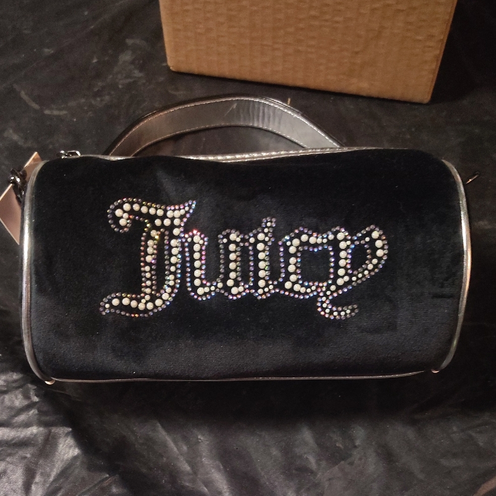 Juicy Couture Black Velvet Clutch with Silver Accents
